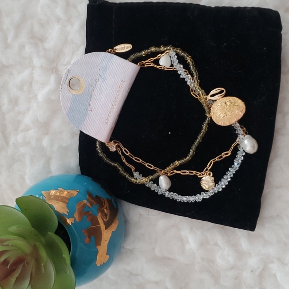 🆕️Anthro Seaside Anklets 3pc Gold 14k plated brass - Picture 3 of 11